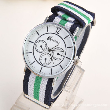 Trendy Nylon Fabric Band Geneva Three Dails Watch for Men, Casual Watches